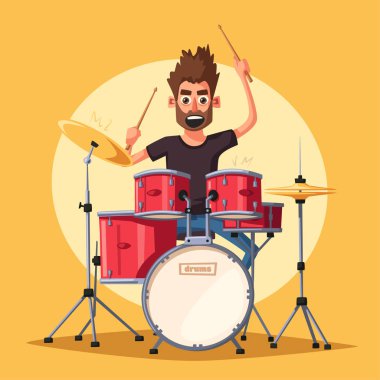 Davulcu. Rock müzik. Çizgi film vektör çizim.