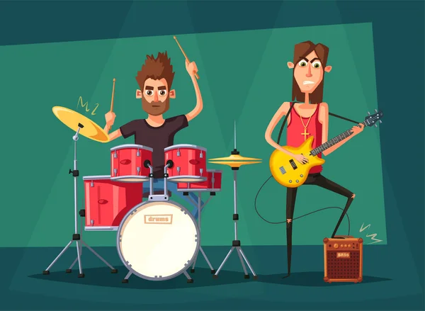 Uma banda de rock. Festa da velha guarda. Desenhos animados ilustração vetorial . — Vetor de Stock