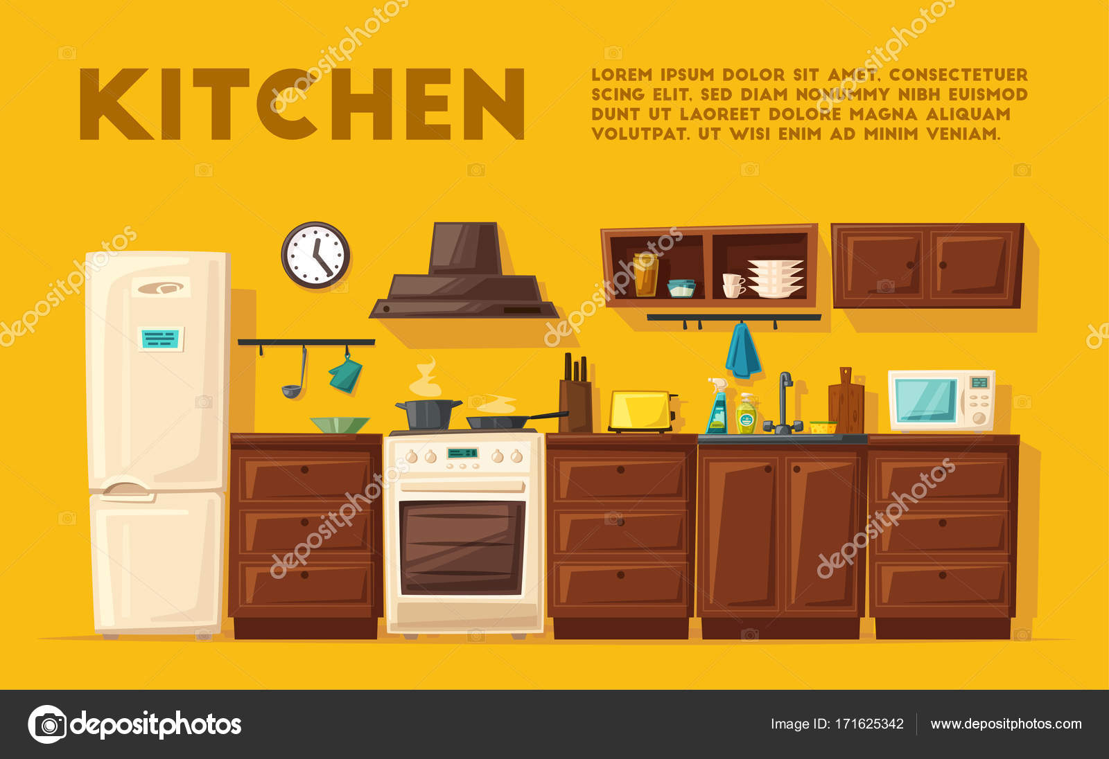 Animado: alacena con comida dibujo | Interior de cocina con muebles