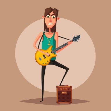 Rock müzik grubu karakter. Eski okul partisi. Çizgi film vektör çizim.