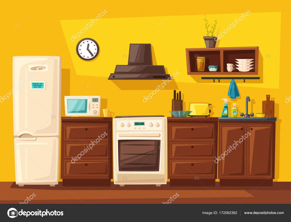 Interior de cocina con muebles. Vector ilustración de dibujos ... Interior de cocina con muebles. Vector ilustración de dibujos ...