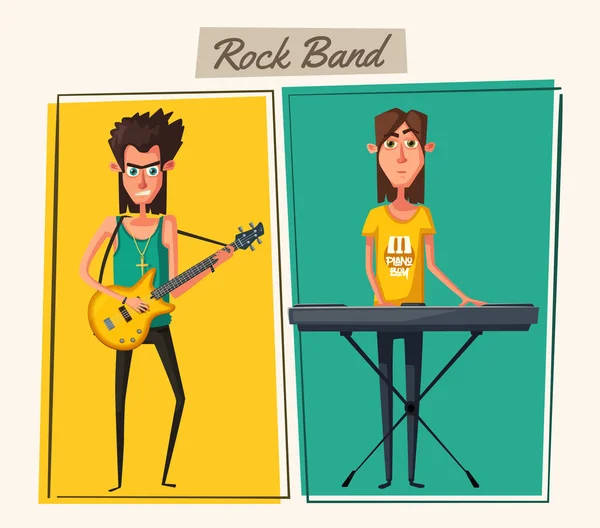 Musique rock personnage de groupe. Fête de la vieille école. Illustration vectorielle de bande dessinée . — Image vectorielle