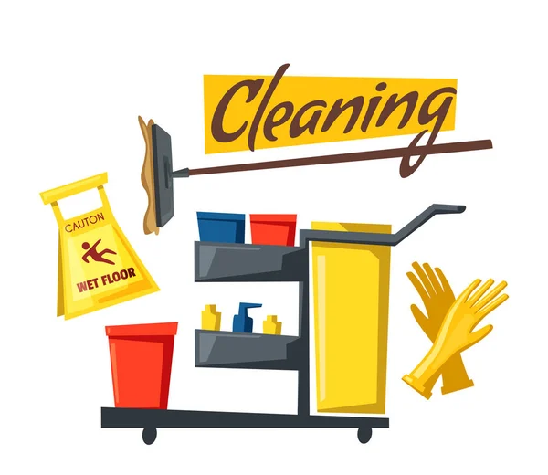 Εξοπλισμός καθαρισμού. Καρτούν εικονογράφηση φορέα — Διανυσματικό Αρχείο