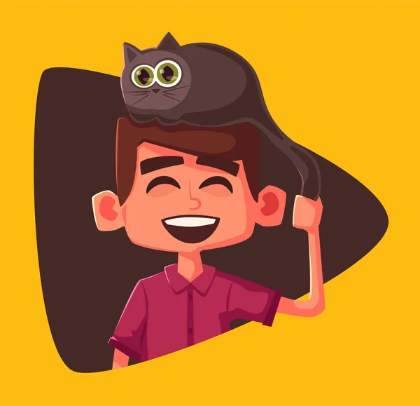 Niño lindo y gato divertido. Dibujos animados vector ilustración — Vector de stock