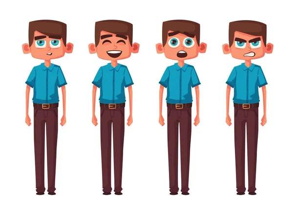 Conjunto de emociones faciales de chico. Dibujos animados vector ilustración . — Vector de stock