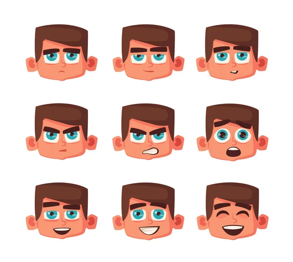 Set of boy facial emotions. Cartoon vector illustration.