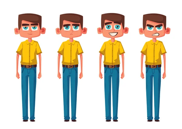 Het aantal jongen gezicht emoties. Cartoon vectorillustratie. — Stockvector