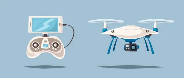 Drone for delivery and entertainments. Modern technologies. Cartoon vector illustration