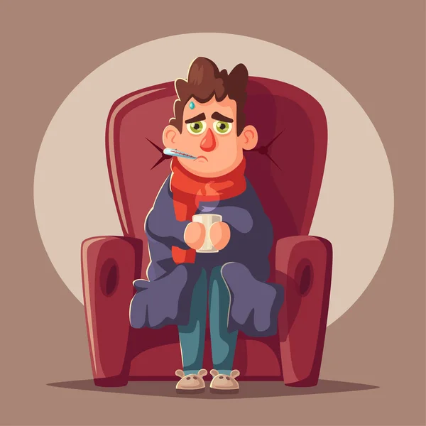 Sick man. Unhappy character. Vector cartoon illustration — Stock Vector
