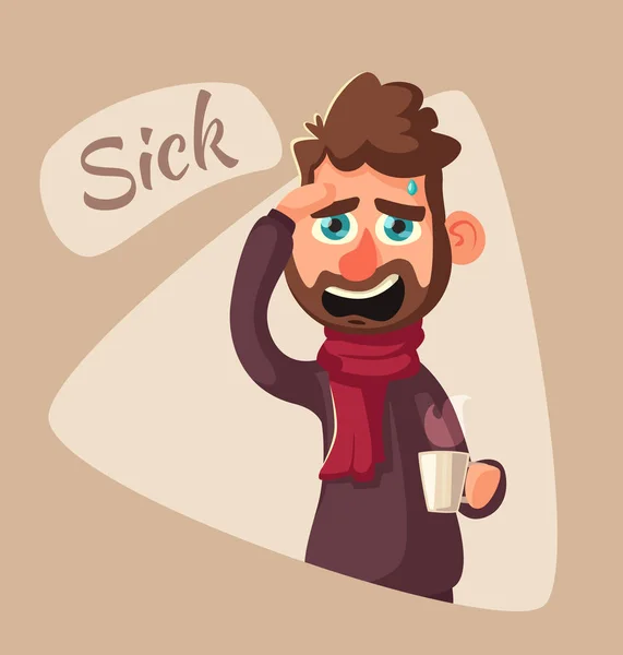Beteg ember. Boldogtalan karakter. Vektor rajzfilm illusztráció — Stock Vector