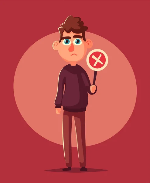 Person holding wrong sign. Cartoon vector illustration — Stock Vector
