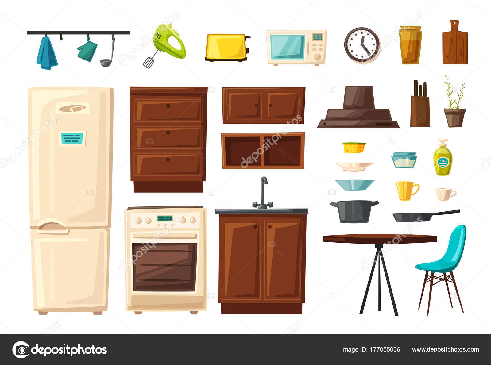 Dibujos: muebles de cocina | Conjunto de interior de cocina con ... Dibujos: muebles de cocina | Conjunto de interior de cocina con ...