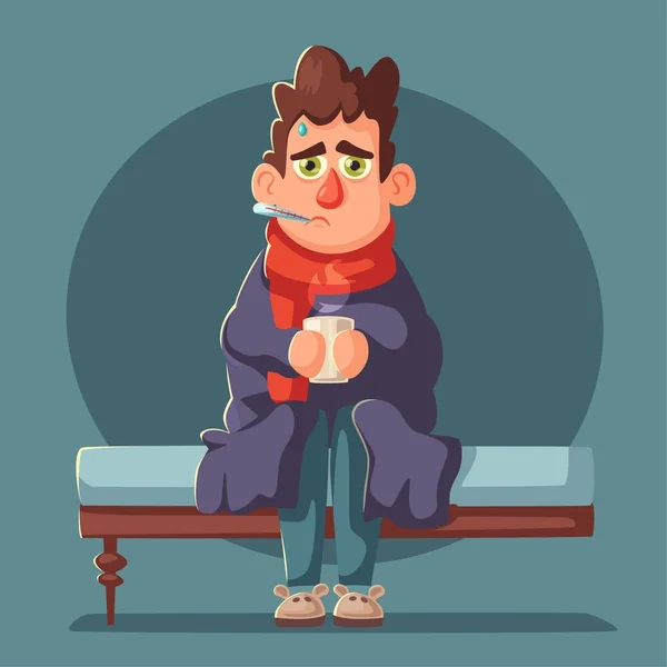 Sick man. Unhappy character. Vector cartoon illustration — Stock Vector