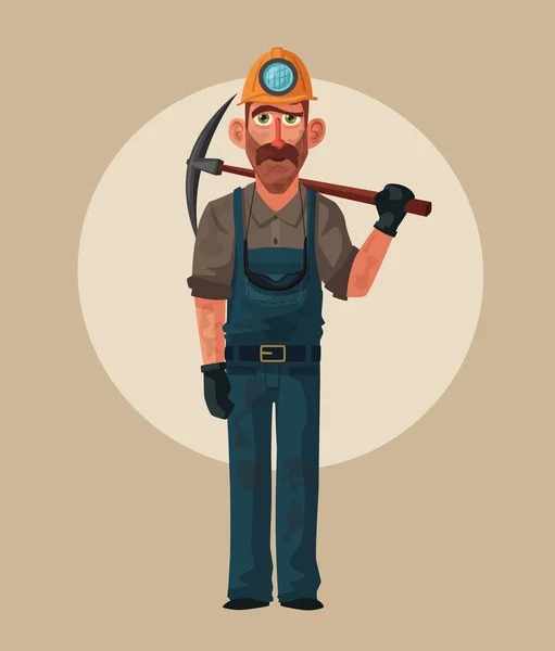 Kolenwinning. Miner karakter en hulpmiddelen. Cartoon vectorillustratie — Stockvector