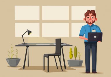 Modern çalışma alanı. Yaratıcı karakter. Ofis işi. Çizgi film vektör çizim