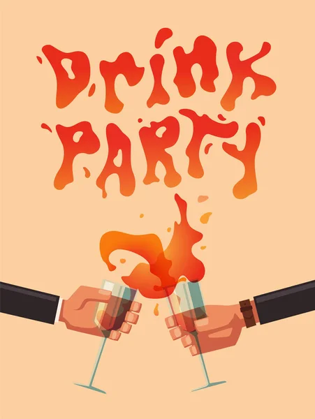 Chin-chin. Llenando vasos con alcohol y tostadas, fiesta de copas. Dibujos animados ilustración vector plano — Vector de stock