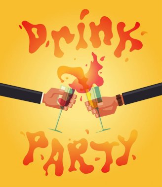 Chin-chin. Clinking glasses with alcohol and toasting, drink party. Cartoon flat vector illustration clipart