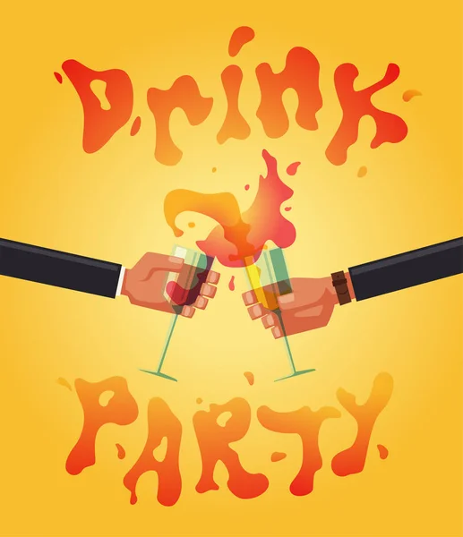 Чін-чін. Клінкінг окуляри з алкоголем і тостами, випивка вечірки. Мультфільм плоский Векторні ілюстрації — стоковий вектор