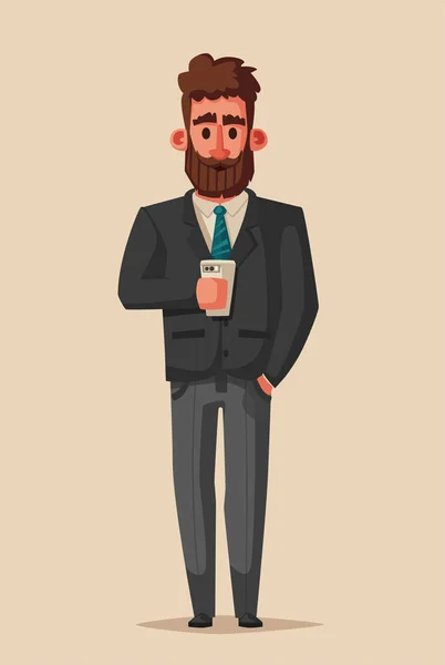 Un exitoso y feliz hombre de negocios con traje. Dibujos animados vector ilustración — Archivo Imágenes Vectoriales