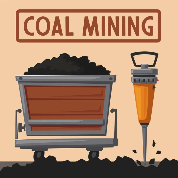 Kohlebergbau. Bergarbeitercharakter und Werkzeuge. Zeichentrickvektorillustration — Stockvektor