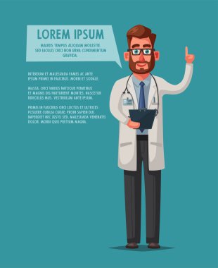 Akıllı doktor. Komik karakter tasarımı. Çizgi film vektör çizim