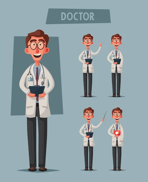 Smart doctor. Zabawny charakter projektu. Ilustracja kreskówka wektor — Wektor stockowy