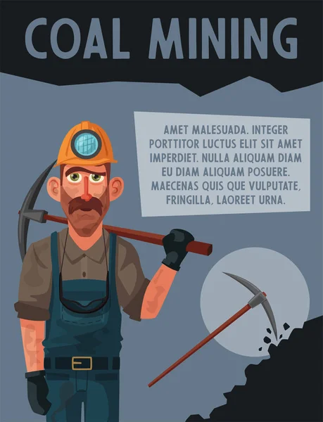 Εξόρυξη άνθρακα. Ανθρακωρύχος χαρακτήρα και εργαλεία. Καρτούν εικονογράφηση φορέα — Διανυσματικό Αρχείο