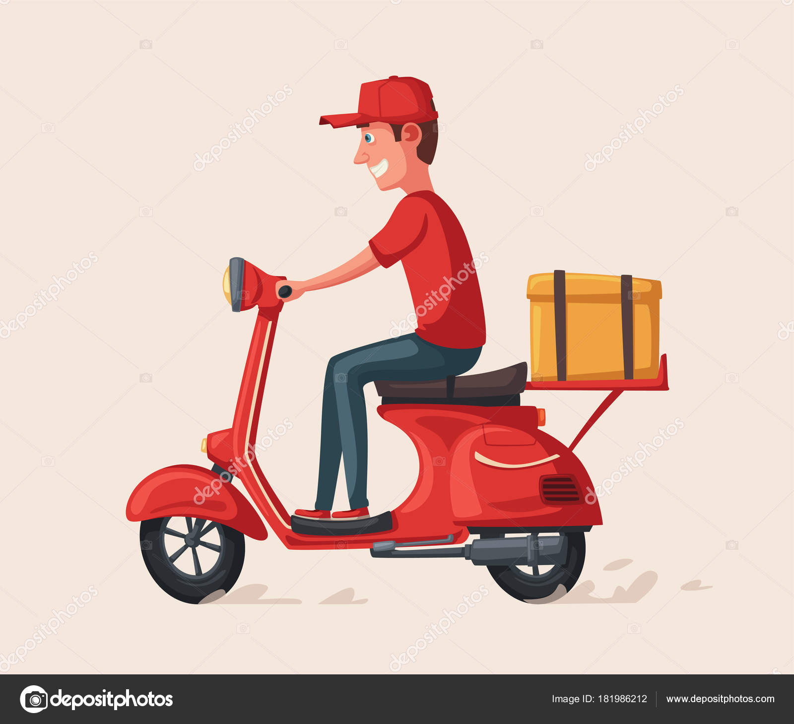 ilustração em vetor plana entrega pizza. homem dirigindo scooter