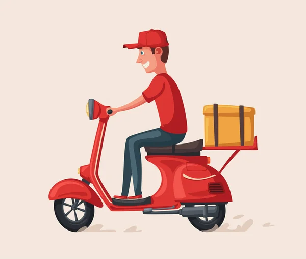 Consegna veloce e gratuita. Illustrazione del cartone animato vettoriale. Servizio di ristorazione. Scooter retrò . — Vettoriale Stock