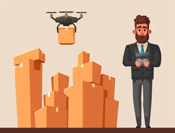 Drone para la entrega de aire. Tecnologías modernas. Dibujos animados vector ilustración — Vector de stock