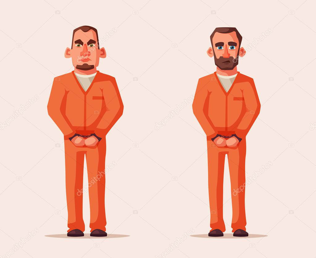 Prisoners in prison. Character design. Cartoon illustration