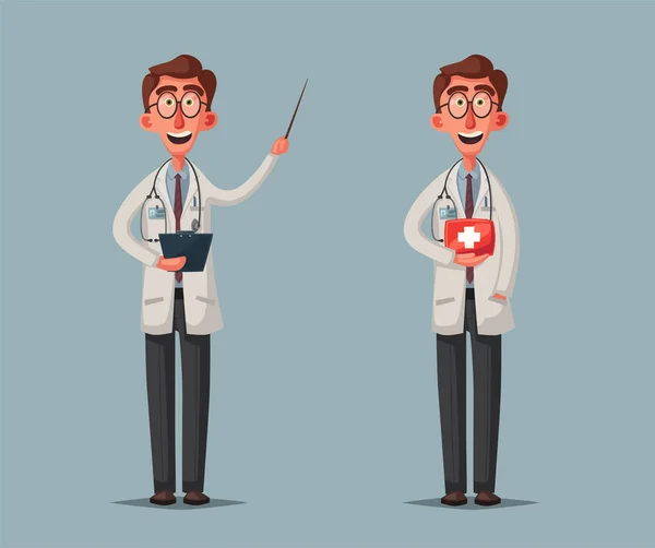 Smart doctor. Zabawny charakter projektu. Ilustracja kreskówka wektor — Wektor stockowy