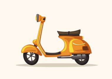 Sarı scooter. Retro bisikleti. Vektör karikatür çizim. Yemek Servisi