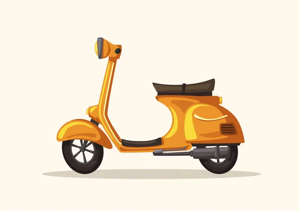 Scooter jaune. Vélo rétro. Illustration vectorielle de dessin animé. Service alimentaire — Image vectorielle