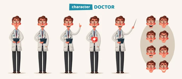 Intelligent docteur. Design de personnage drôle. Illustration vectorielle de bande dessinée — Image vectorielle