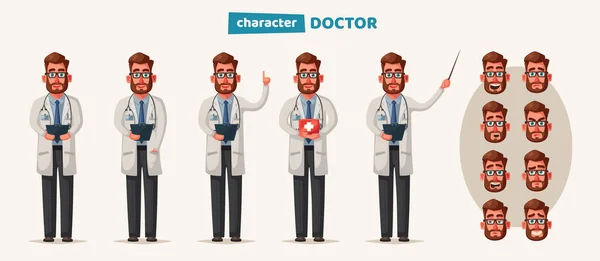 Intelligent docteur. Design de personnage drôle. Illustration vectorielle de bande dessinée — Image vectorielle