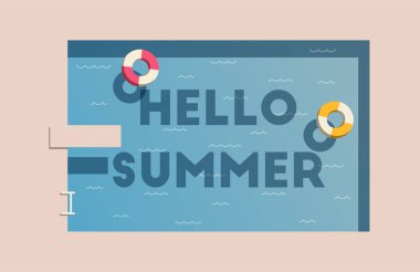 Merhaba yaz. Yüzme Havuzu. Düz vektör çizim.