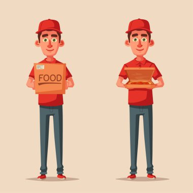 Teslimat hizmeti. Kutusu olan adam. Çizgi film vektör çizim