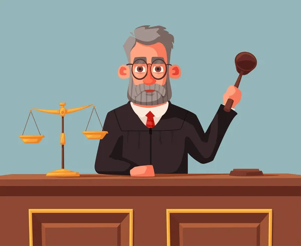 Δικαστής χαρακτήρα με σφυρί. Καρτούν εικονογράφηση φορέα — Διανυσματικό Αρχείο