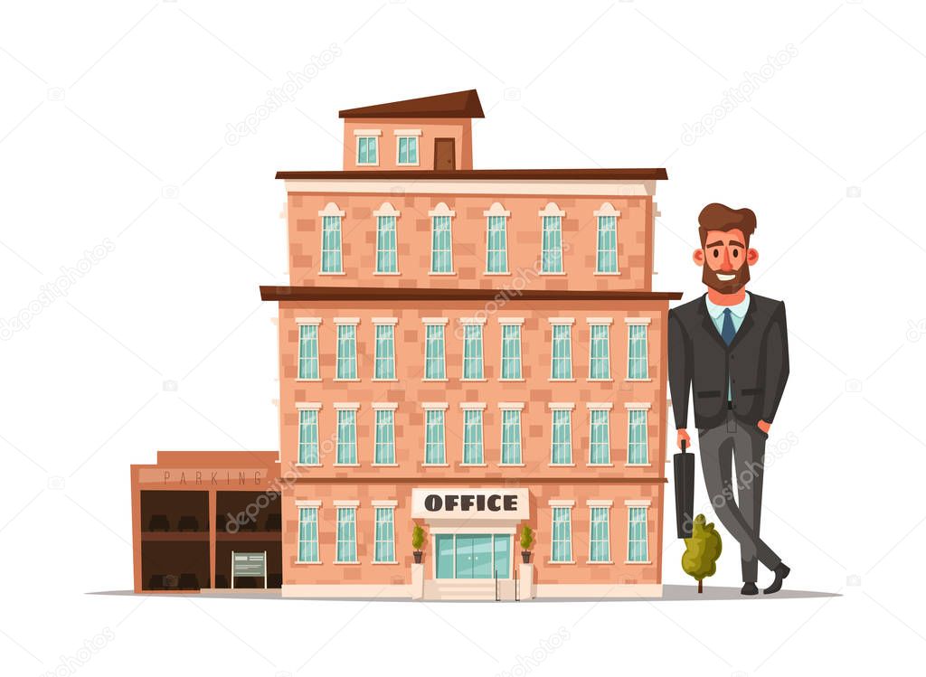 Office building facade. Buisness concept. Exterior of house. Cartoon vector illustration