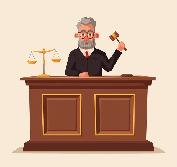 Δικαστής χαρακτήρα με σφυρί. Καρτούν εικονογράφηση φορέα — Διανυσματικό Αρχείο
