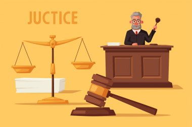 Judge character with hammer. Cartoon vector illustration clipart