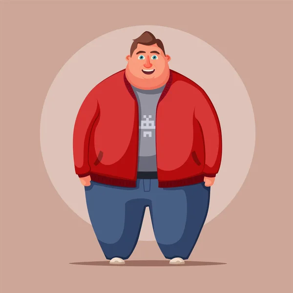 Mutlu şişman adam. Obez karakteri. Fatboy. Çizgi film vektör çizim.