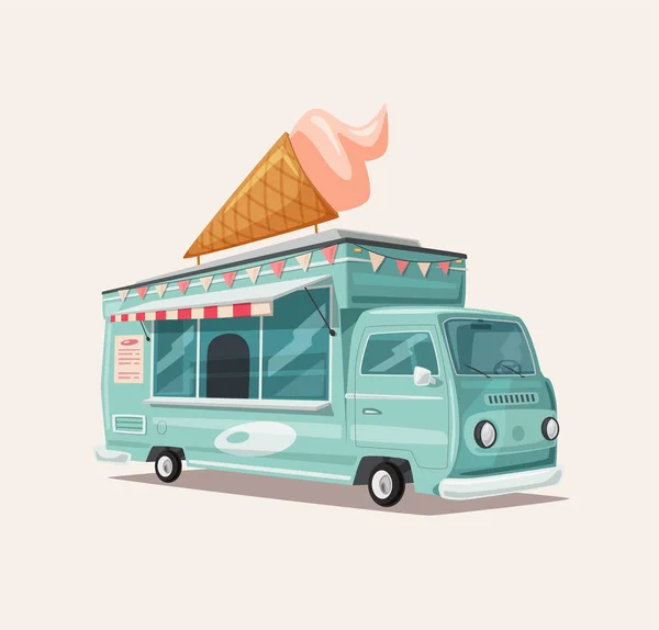 Фургон с едой. Винтажный фургон с мороженым. Мультфильм-векторная иллюстрация . — стоковый вектор