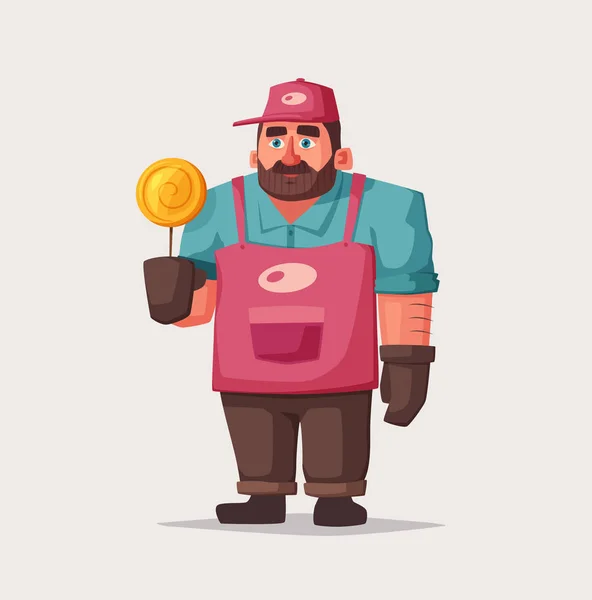 Straat voedsel en dranken grappige hawker. Cartoon vectorillustratie. Verkoper of chef-kok karakter — Stockvector
