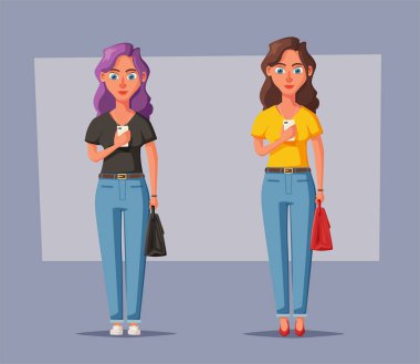 Mutlu kız ile becerikli alet. Neşeli, güzel bir kadın. Çizgi film vektör çizim