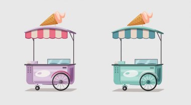 Sokak yemeği ya da dondurma kamyonu. Çizgi film vektör illüstrasyonu