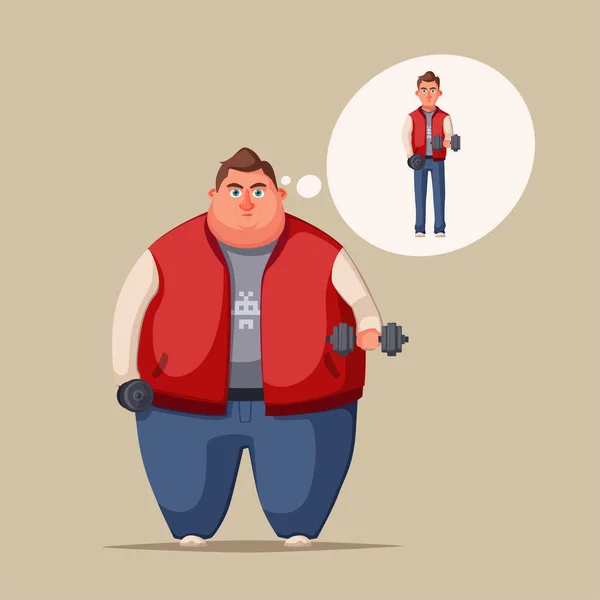 Dikke man. Hardlopen en activiteit levensstijl concept. Cartoon vectorillustratie — Stockvector