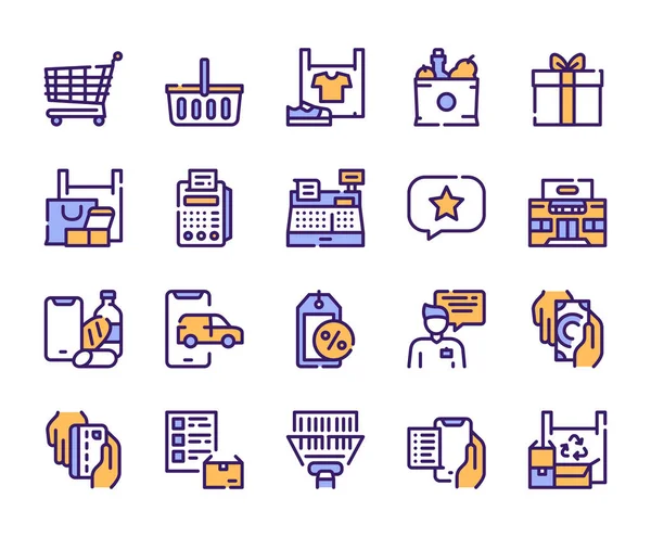 Artículos de compras iconos de color conjunto — Archivo Imágenes Vectoriales