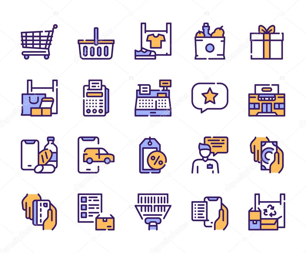 Shopping items color icons set